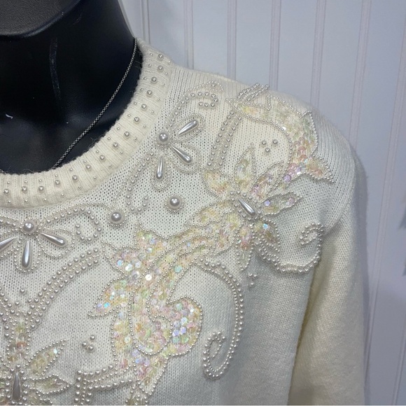 Alfred Dunner Cream beaded yoke sweater XL - Picture 2 of 6